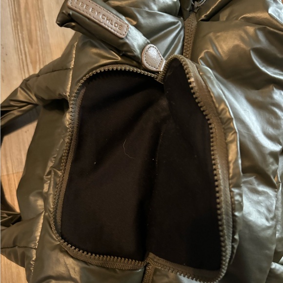 SEE BY CHLOE JOY RIDER NYLON PUFFER  SHOULDER BAG METALLIC MOSS GREEN MEDIUM - Picture 5 of 7